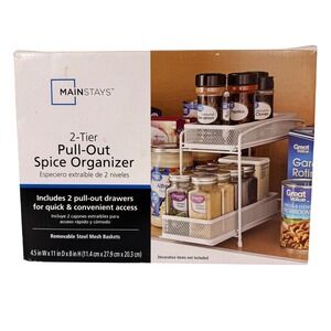 Mainstays 2-Tier Pull-Out Spice Organizer White Steel Mesh Baskets 8001052-200